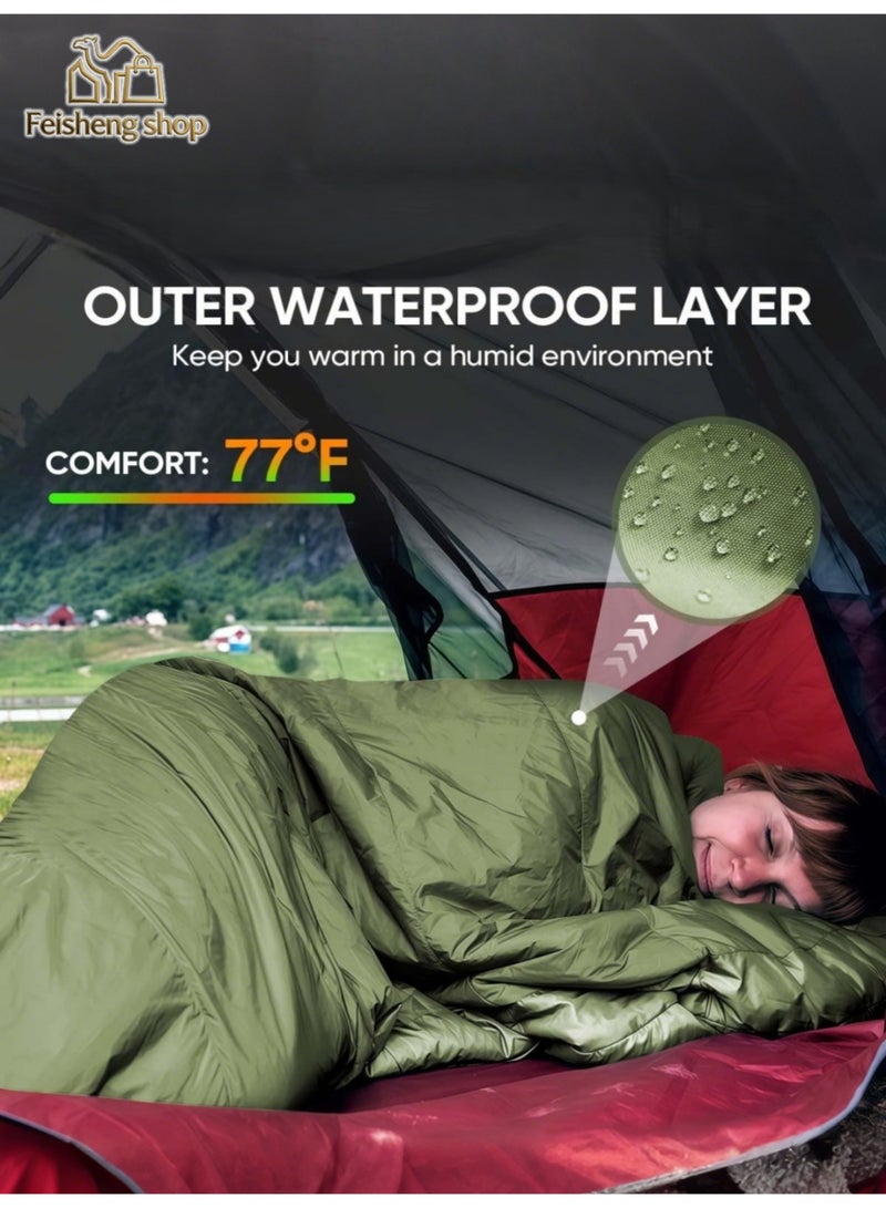 Feisheng shop Emergency Supplies | Camping Sleeping Bag | 210cm*75cm | Cotton Sleeping Bag | Ultralight Waterproof Sleeping Bag | Thickened Windproof and Warm | Microfiber | Suitable for Backpacking, Hiking, Nature Hiking, Camping, Mountaineering | With Compression Bag (Green) - Image 2
